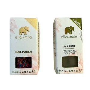 Ella + Mila Nail Polish Bundle NEW IN BOXES Party In A Bottle & FastDry Top Coat